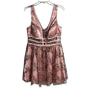 NWT GB Gianni Bini V Neck Fit Flare Homecoming Birthday Dress Pink Rose Size 13